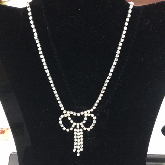 Vintage Rhinestone Bow Statement Necklace - Picture 2 of 7